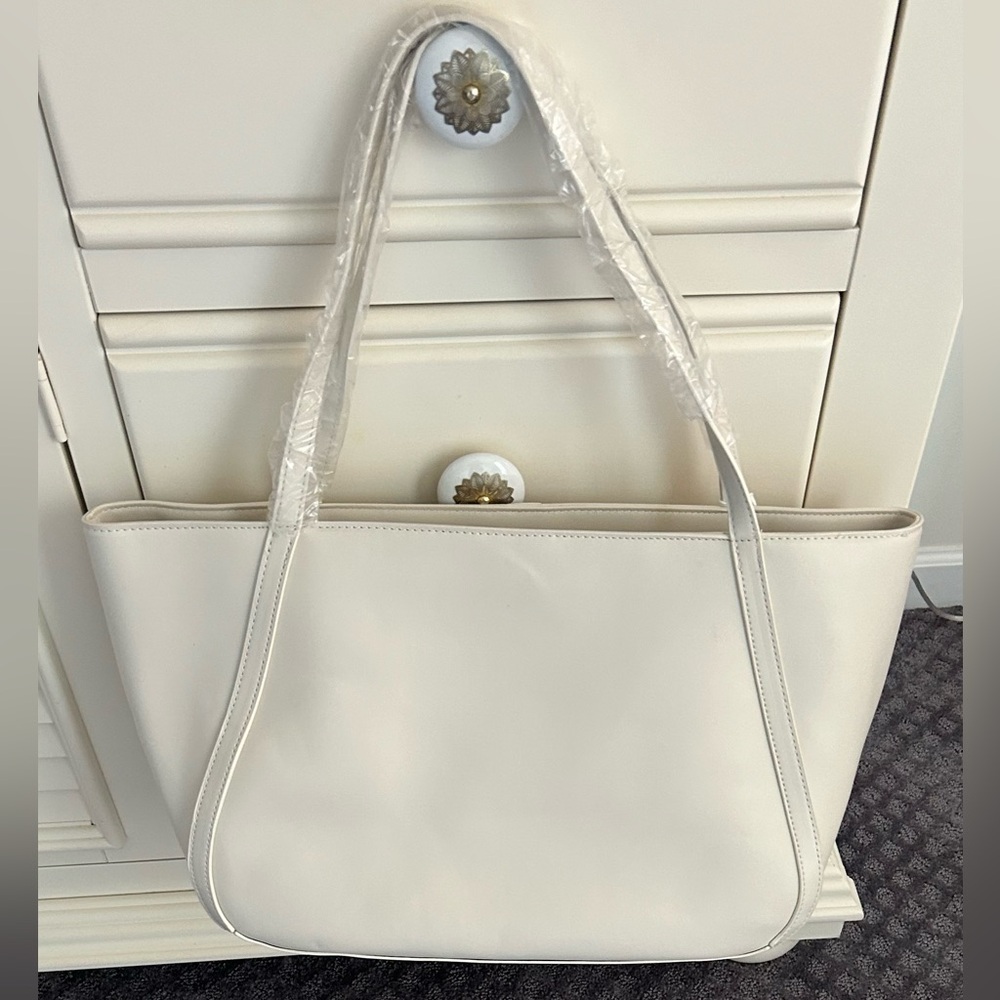 NWT Cavalli Class Sandra Shopper Tote Bag White Asparagus with Gold Hardware - Picture 2 of 14